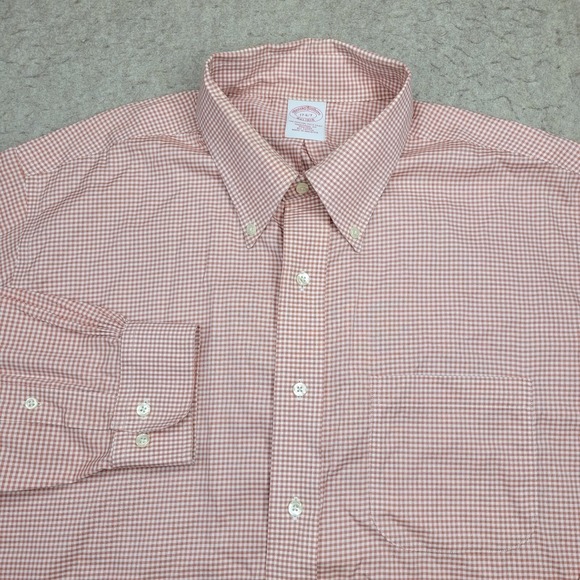 Brooks Brothers Shirt Mens 17 6/7‎ Orange Plaid Long Sleeve Button Down - Picture 1 of 7